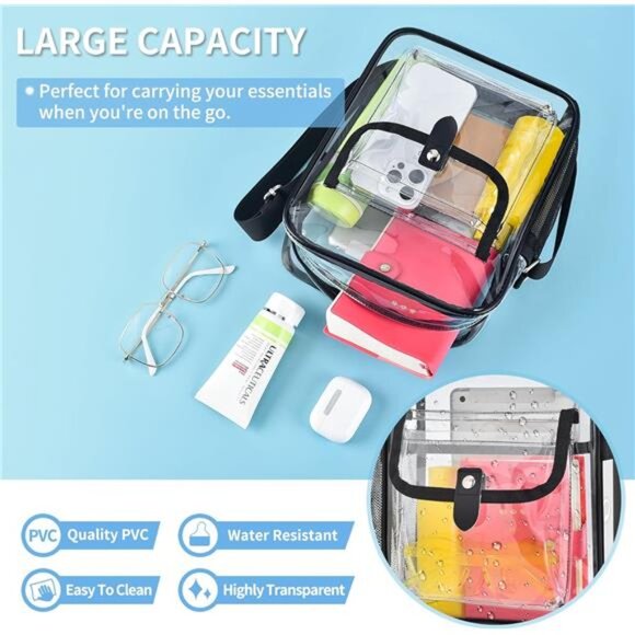 Clear Crossbody Bag for Stadium Events & Concerts - Adjustable Shoulder Strap - Picture 3 of 7